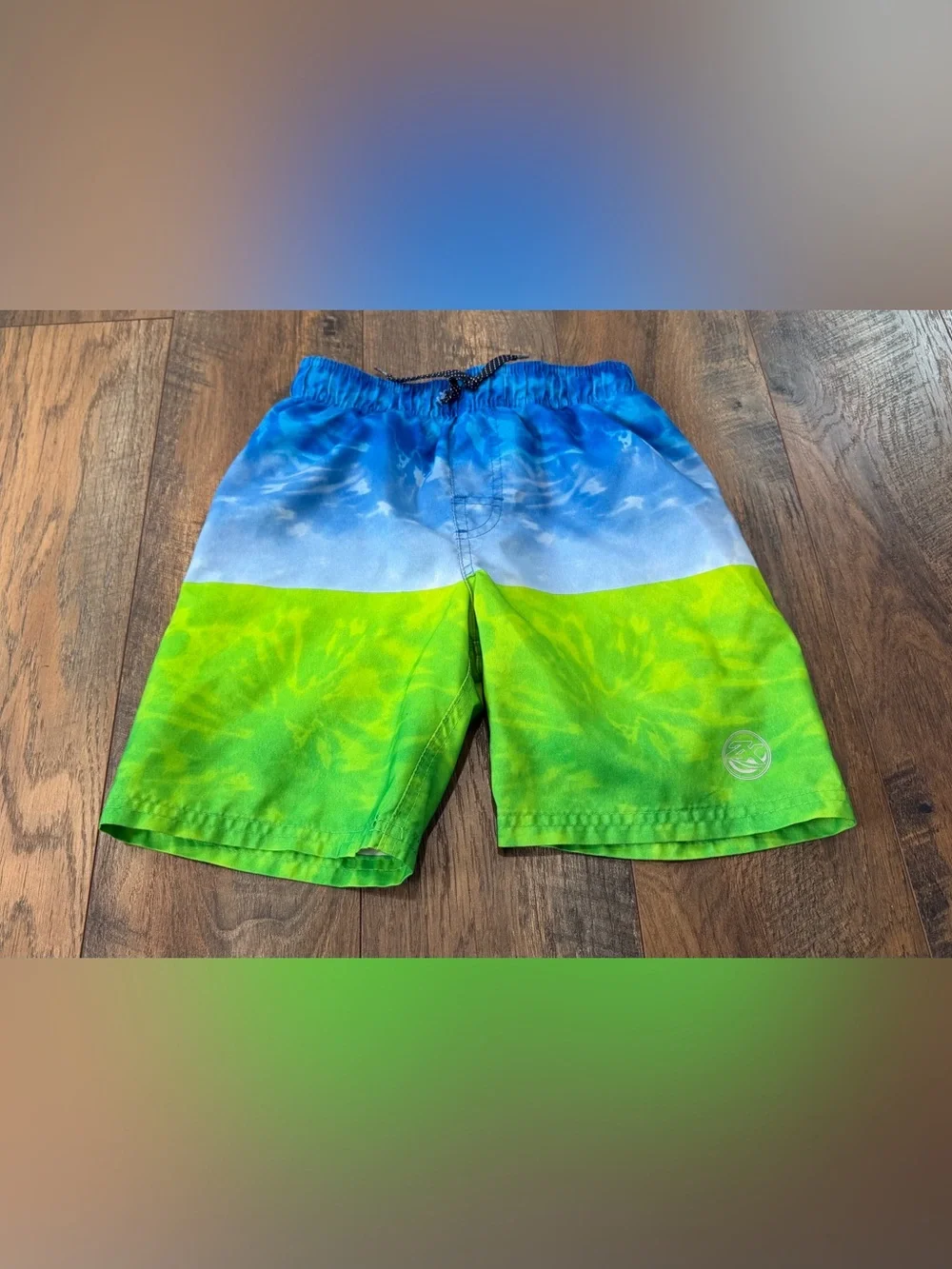 ZeroXposur Aqua Blue and Lime Green Kids Swim Shorts, Lined, Size 5-6